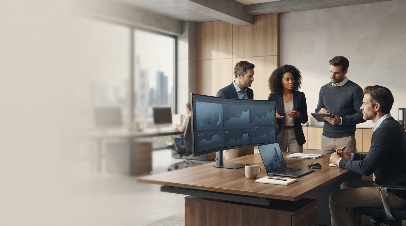 Exodus Trading AI — a calm, modern office setting representing considered financial planning